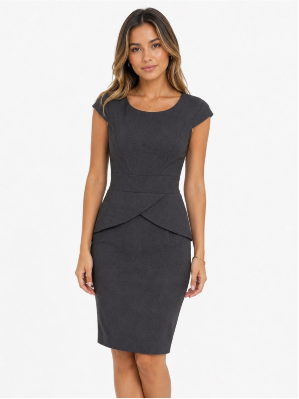 Marvin Richards Charcoal Grey Peplum Midi Dress Size 8 NWT